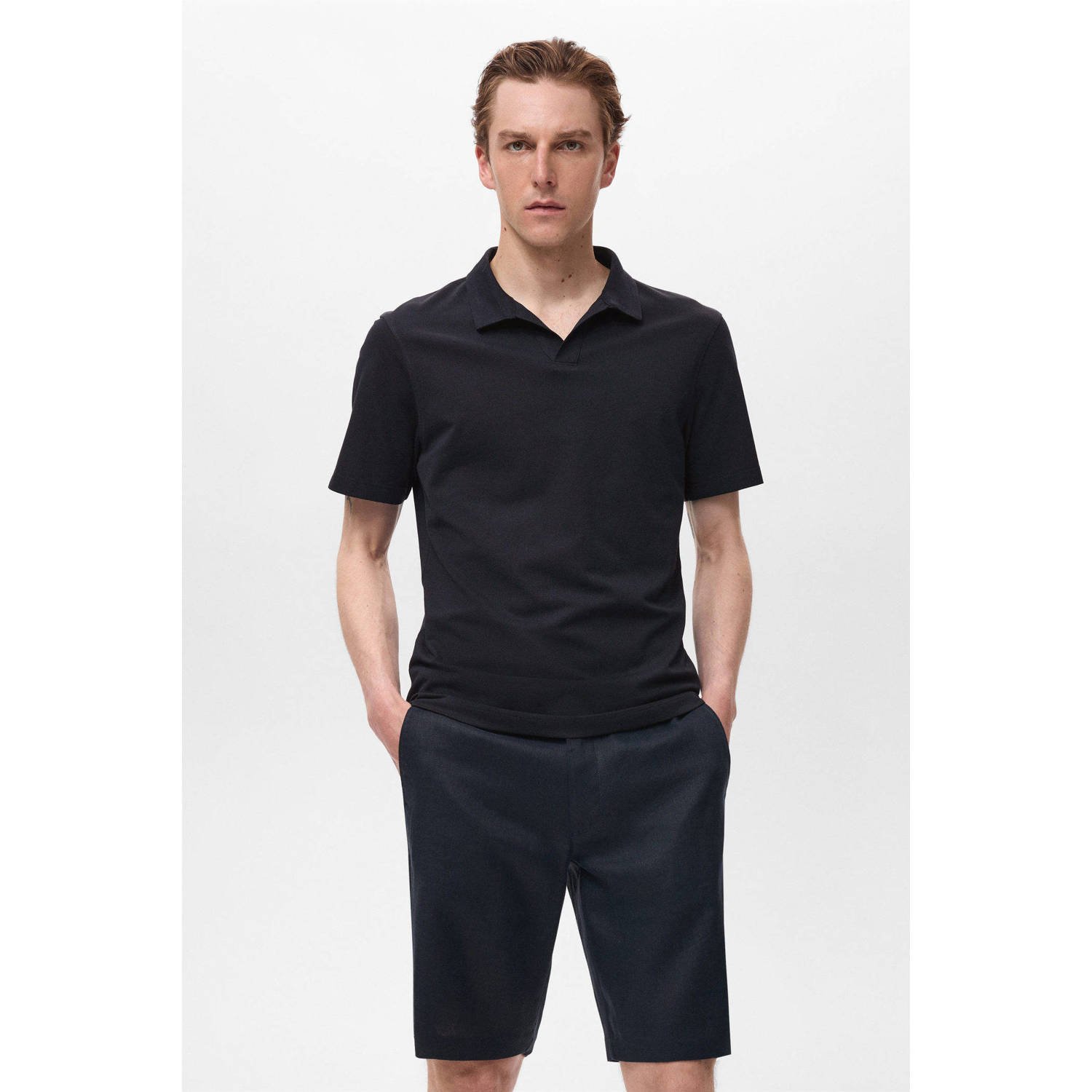 Mango Man slim polo donkerblauw