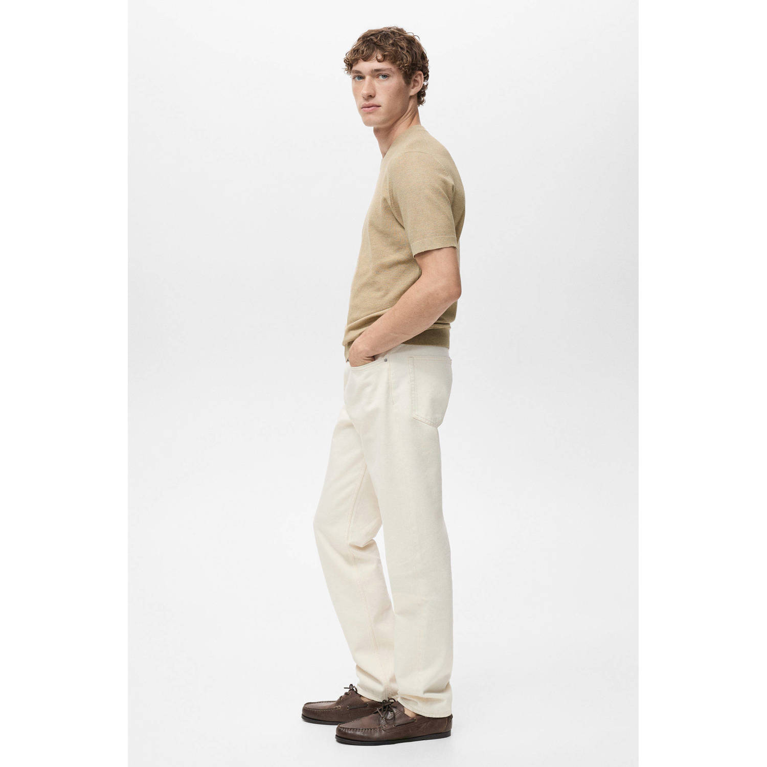 Mango Man T-shirt fijn gebreid beige