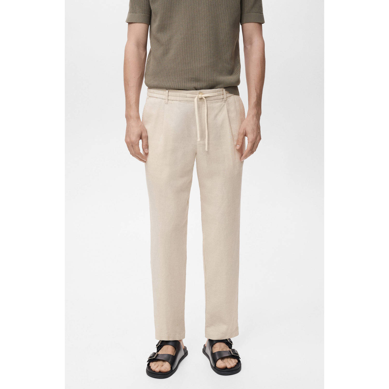 Mango Man linnen slim casual broek ecru