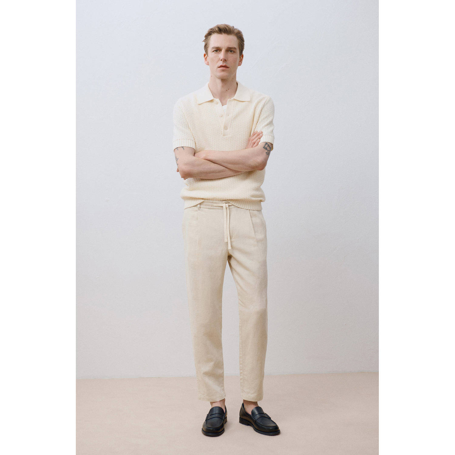 Mango Man linnen slim casual broek ecru