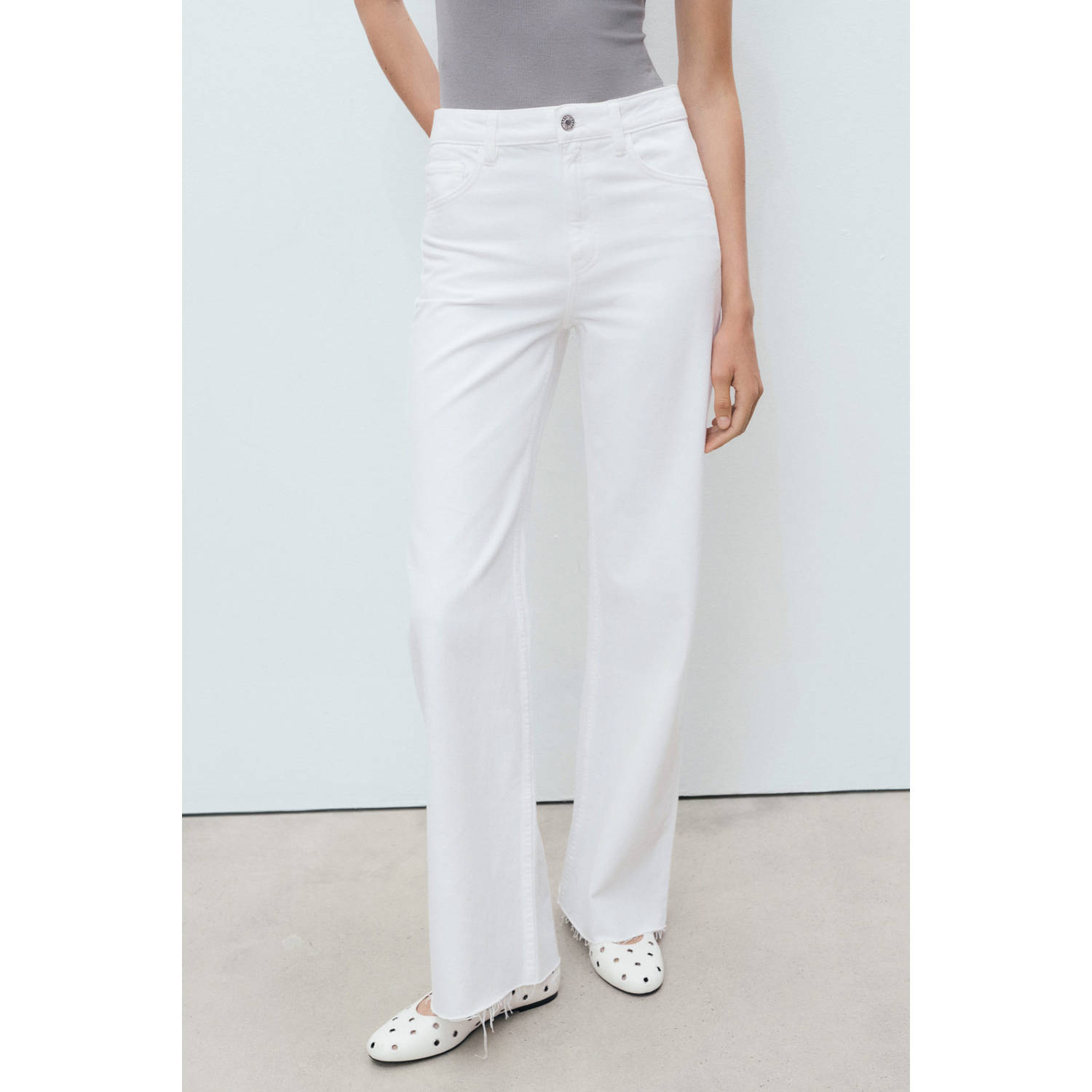 Mango high waist wide leg jeans wit