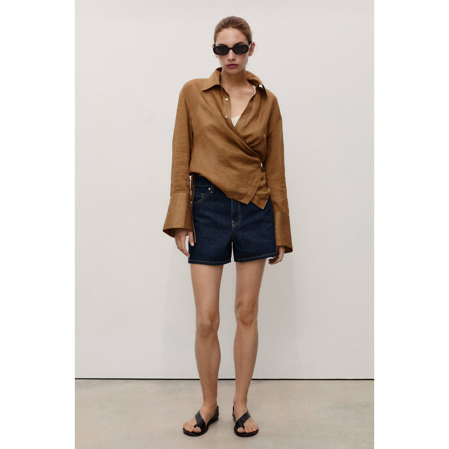 Mango denim regular waist short dark blue denim