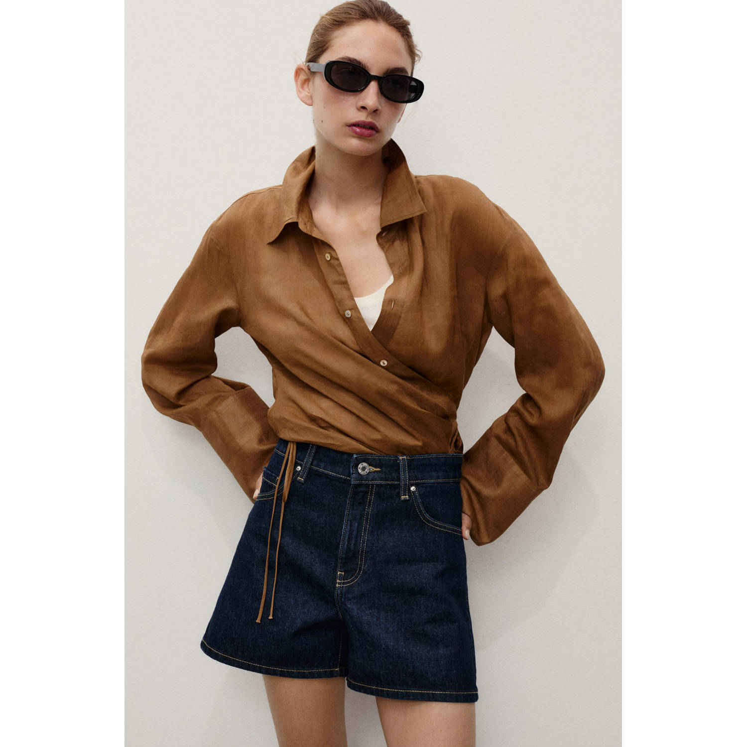 Mango denim regular waist short dark blue denim