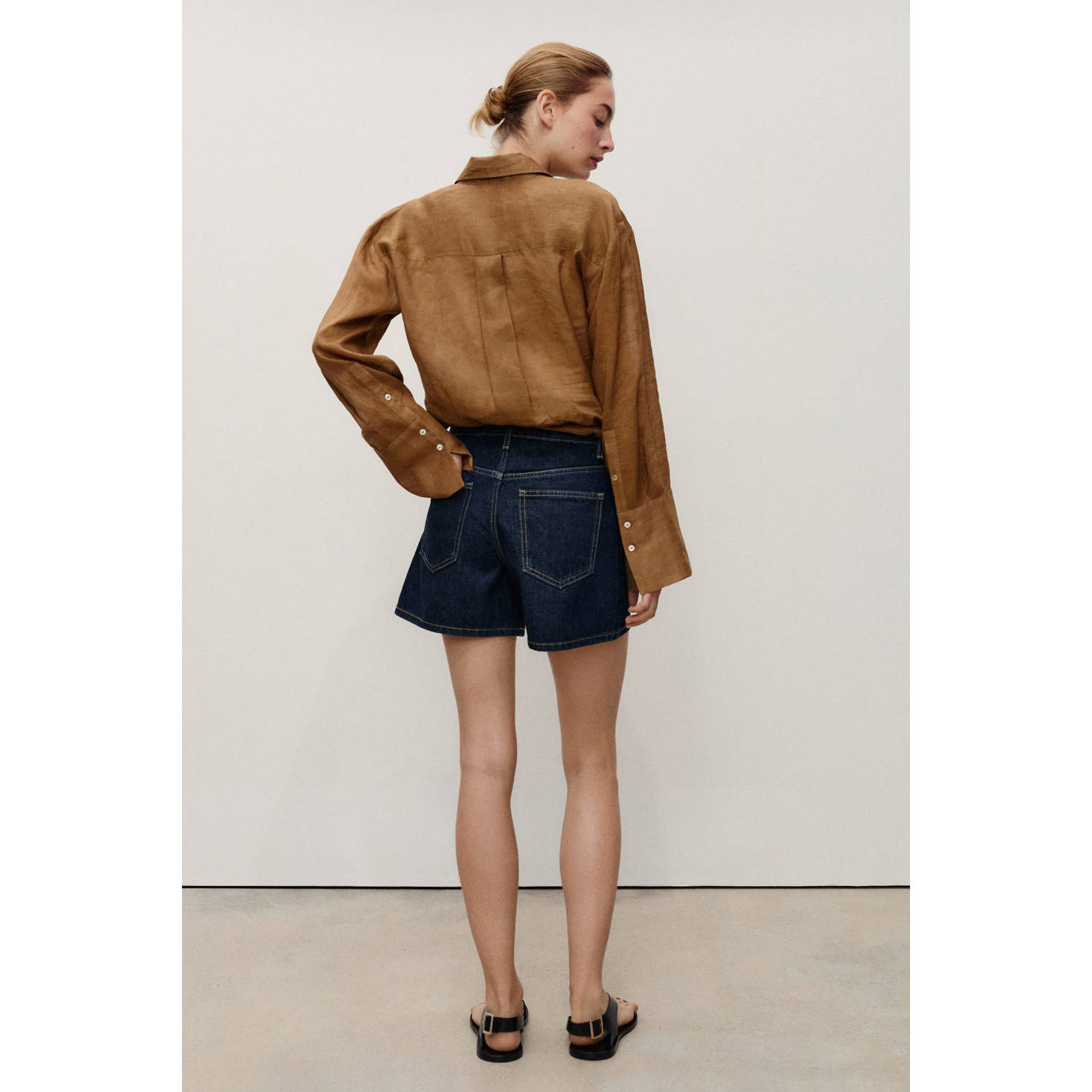 Mango denim regular waist short dark blue denim