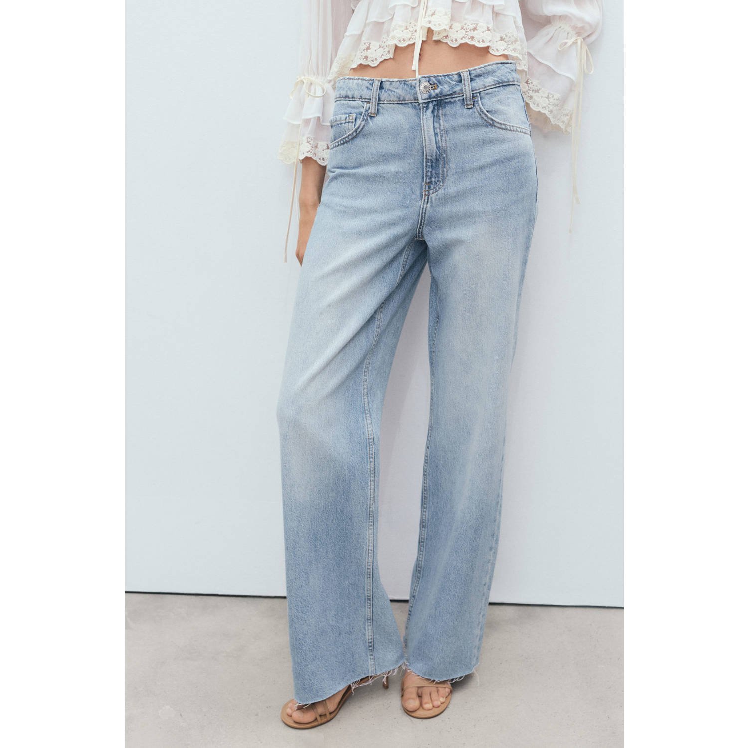 Mango high waist straight leg jeans light blue denim