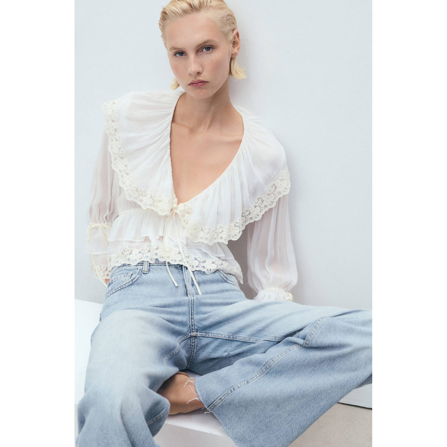 Mango high waist straight leg jeans light blue denim