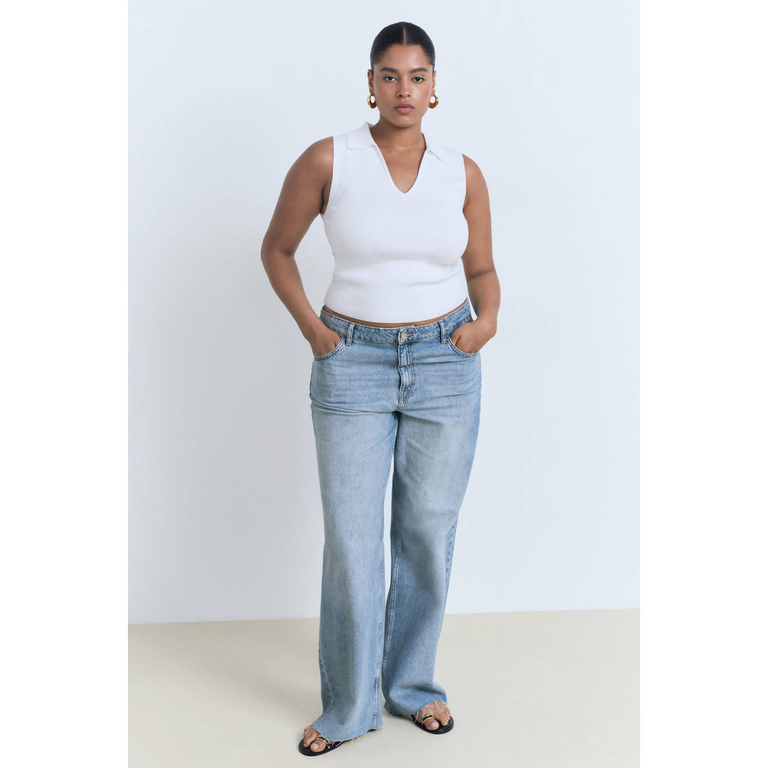 Mango high waist straight leg jeans light blue denim