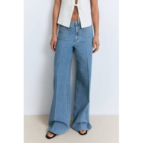 Mango high waist wide leg jeans medium blue denim afbeelding