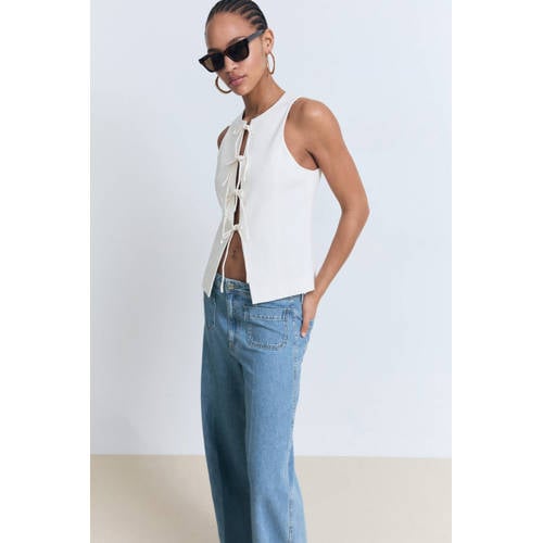 Mango high waist wide leg jeans medium blue denim afbeelding