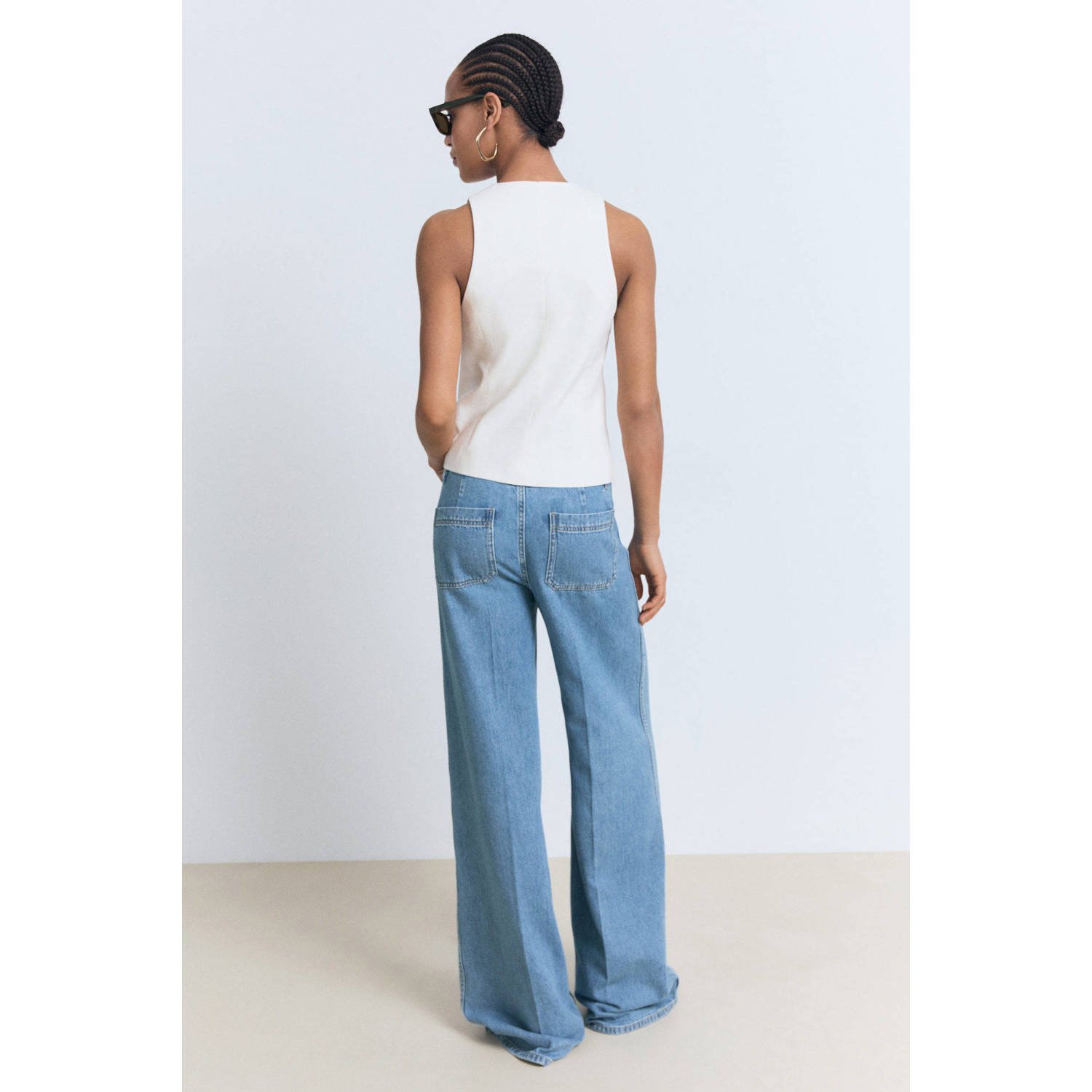 Mango high waist wide leg jeans medium blue denim