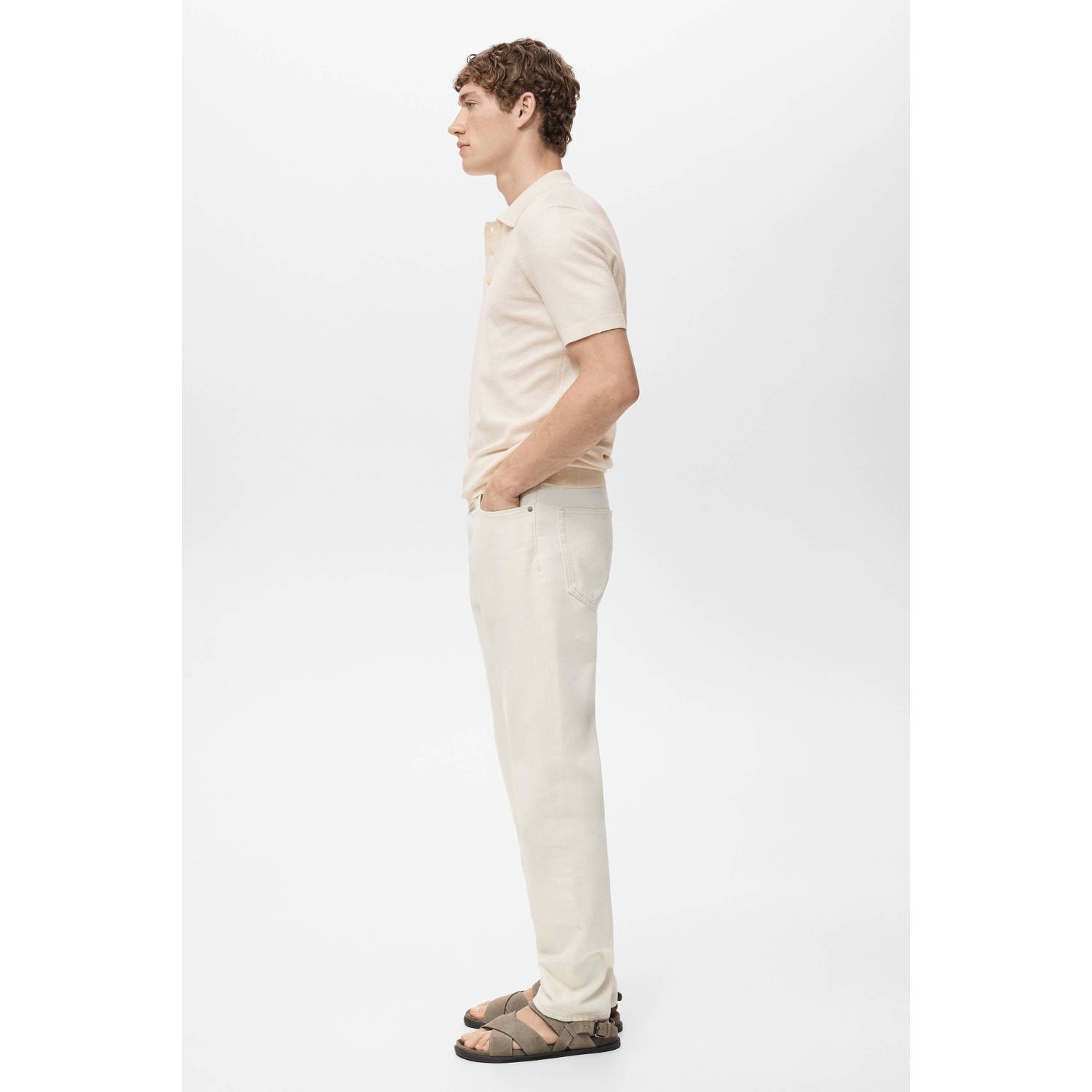 Mango Man regular polo gebreid ecru