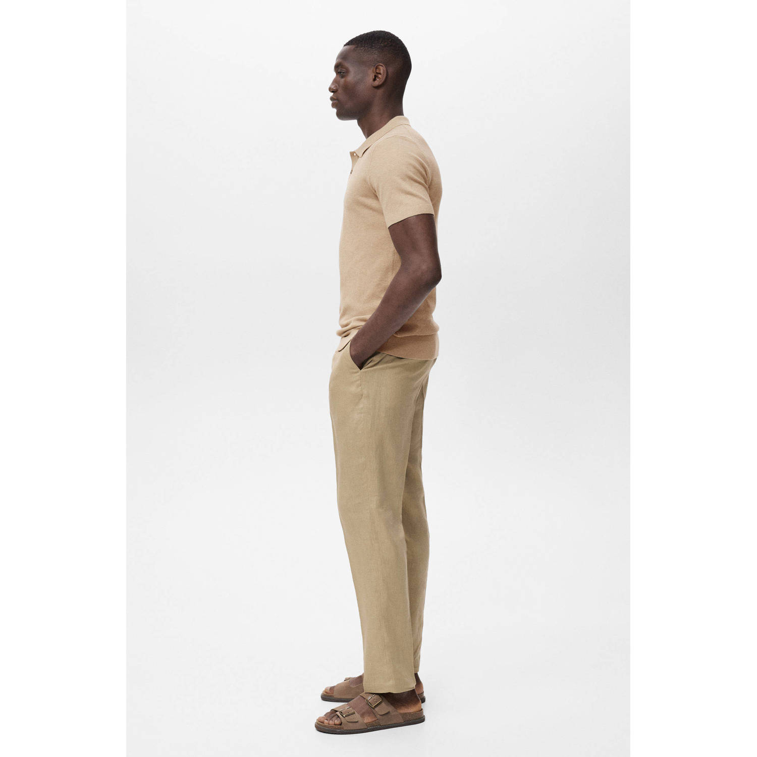 Mango Man regular polo gebreid beige