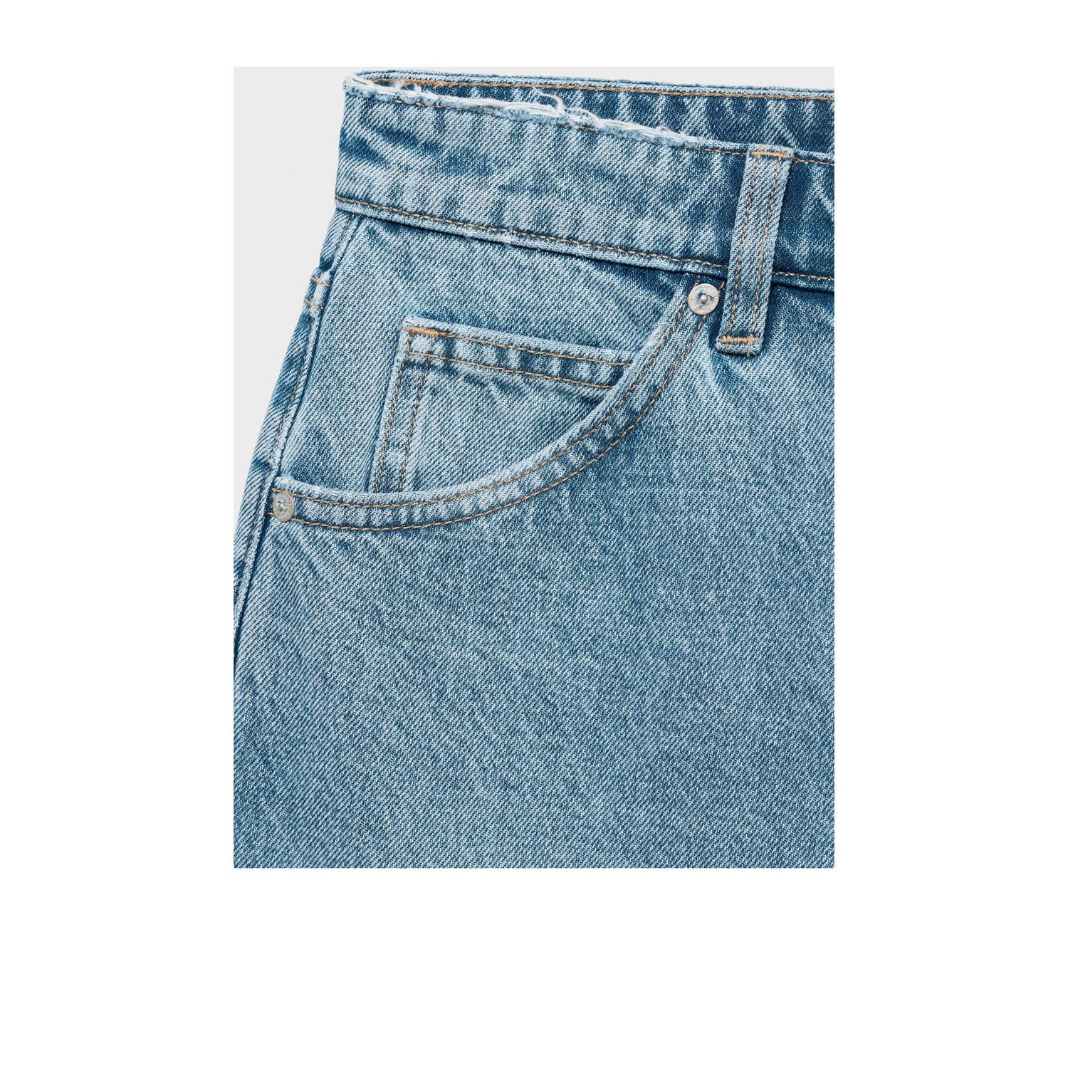 Mango denim straight regular waist bermuda short light blue denim