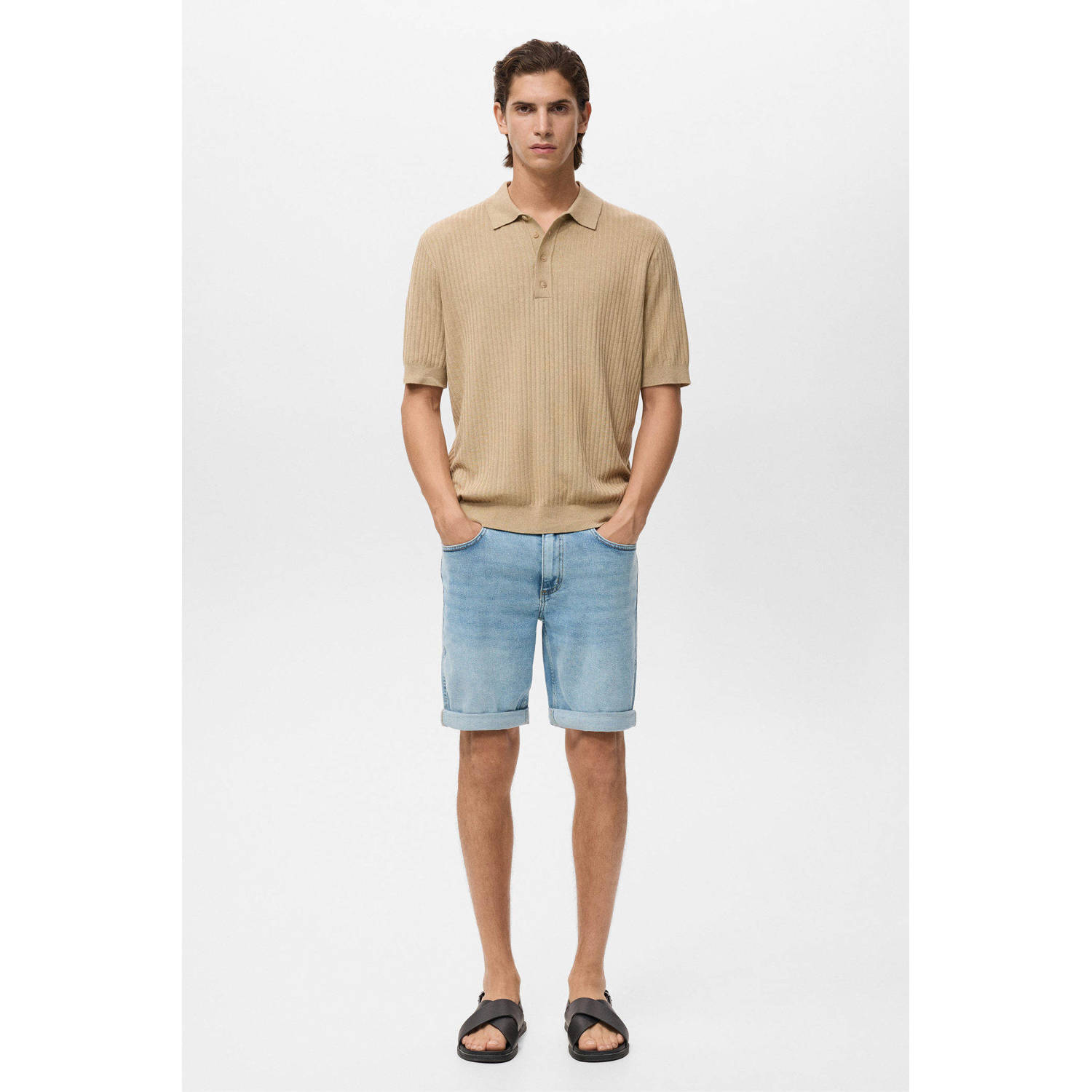 Mango Man denim slim short lichtblauw