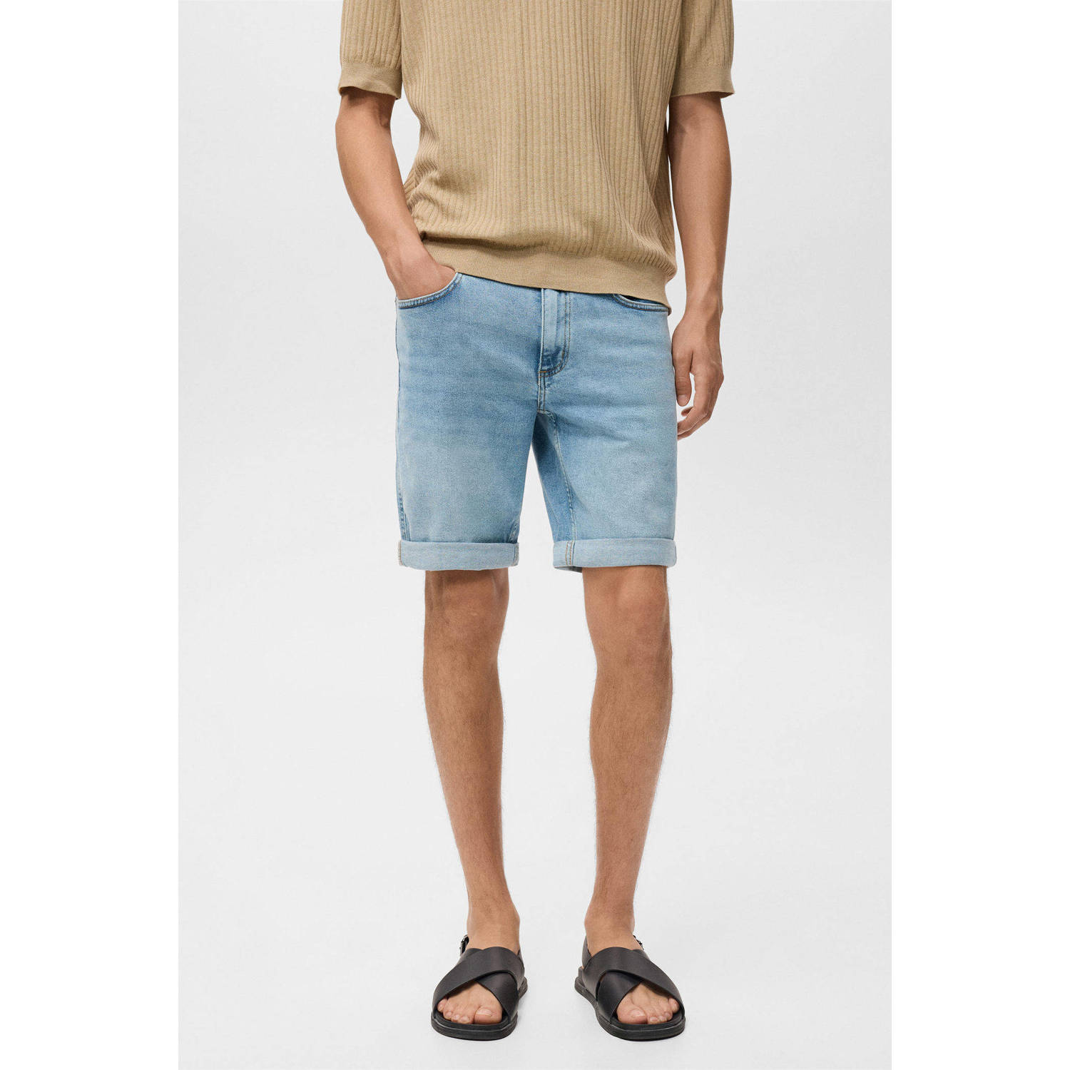 Mango Man denim slim short lichtblauw