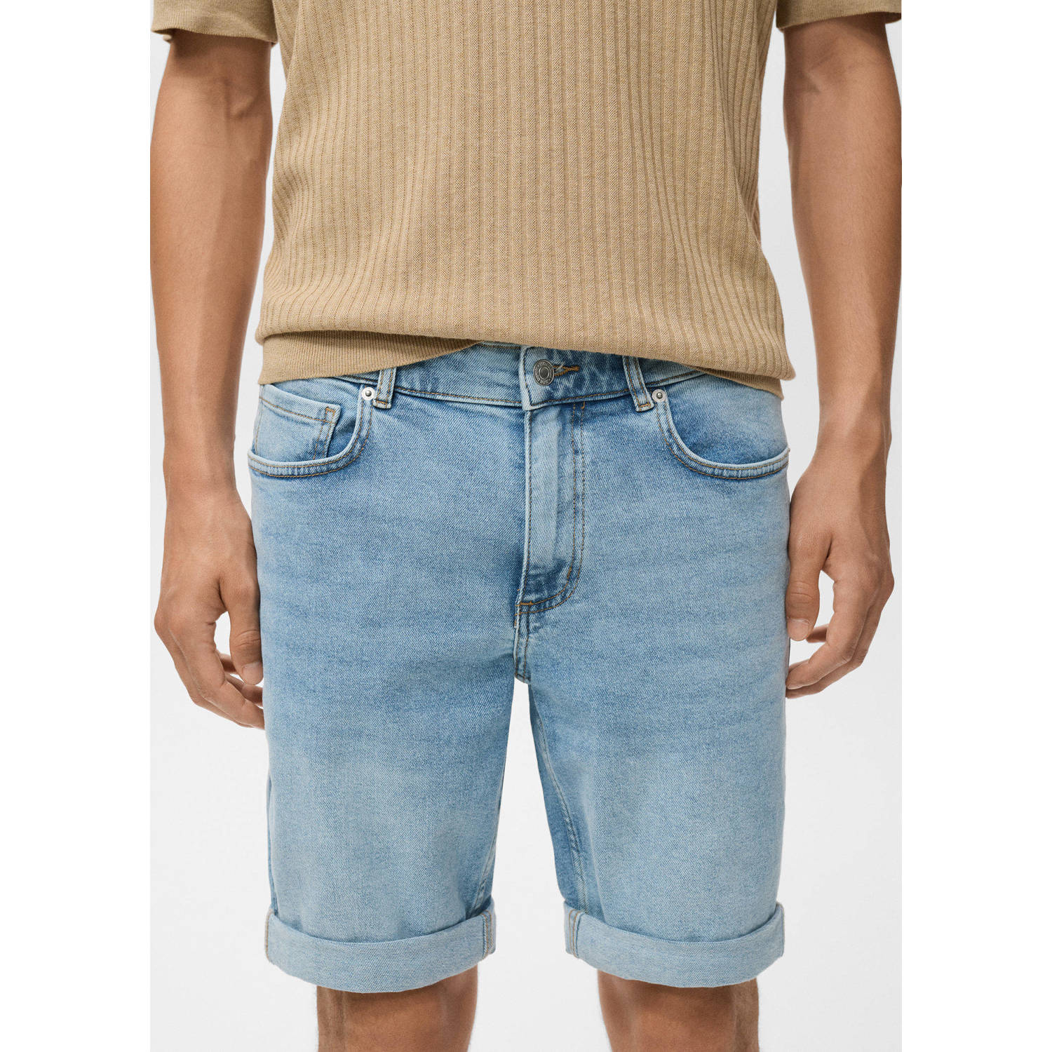 Mango Man denim slim short lichtblauw
