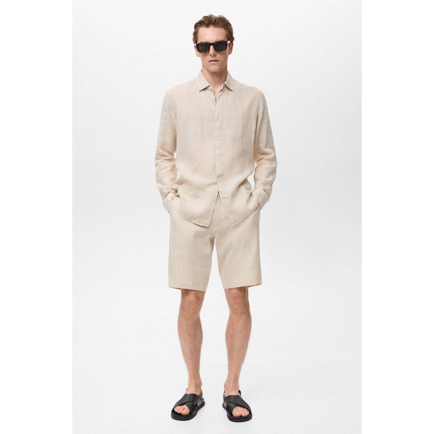 Mango Man linnen regular bermuda short ecru