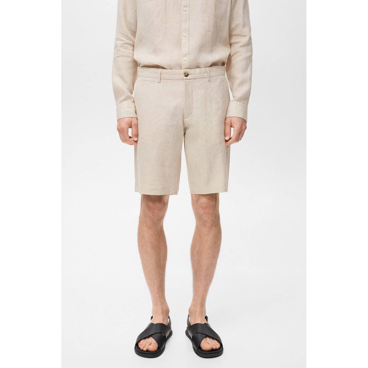 Mango Man linnen regular bermuda short ecru