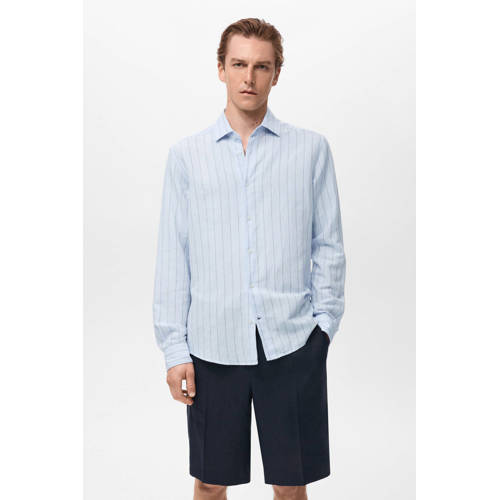 Mango Man linnen casual overhemd lichtblauw afbeelding