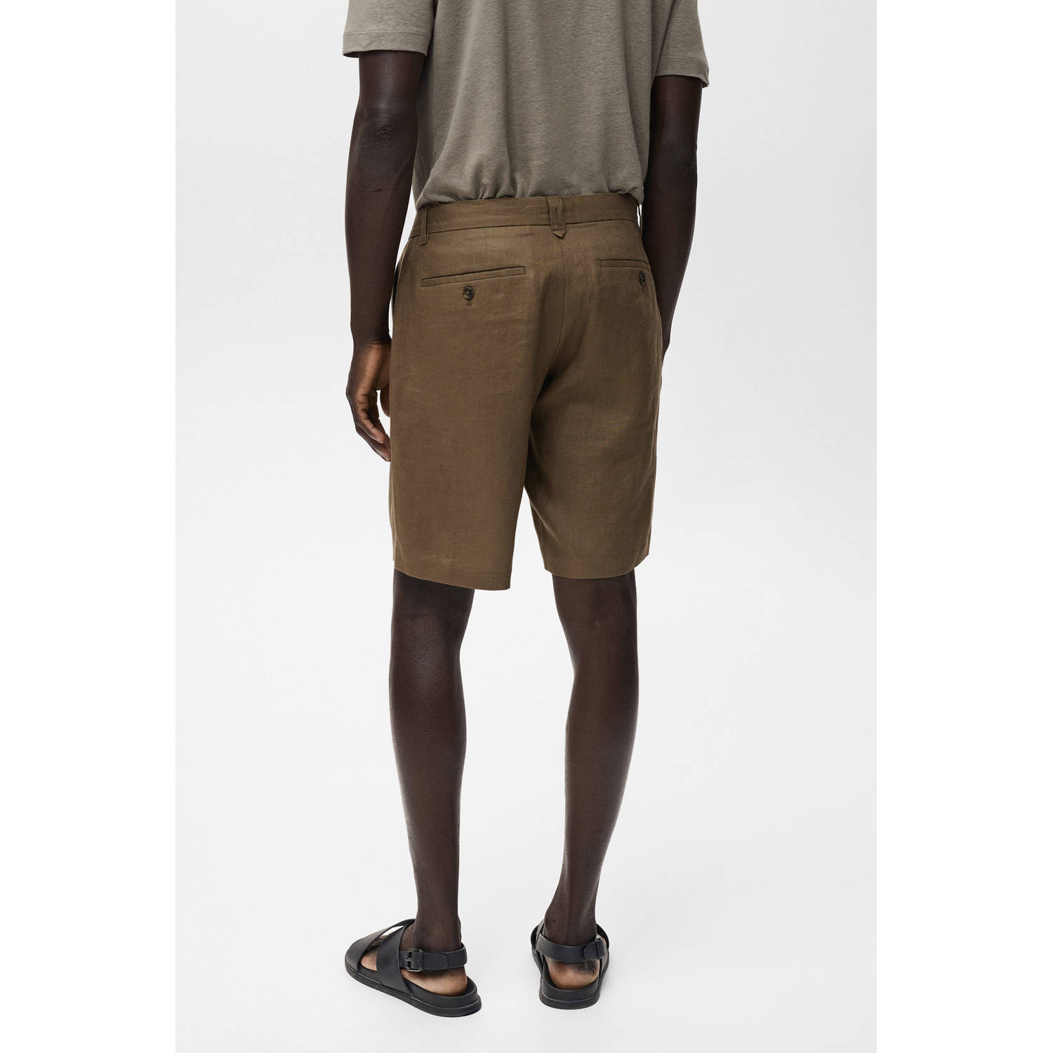 Mango Man linnen regular bermuda short kaki