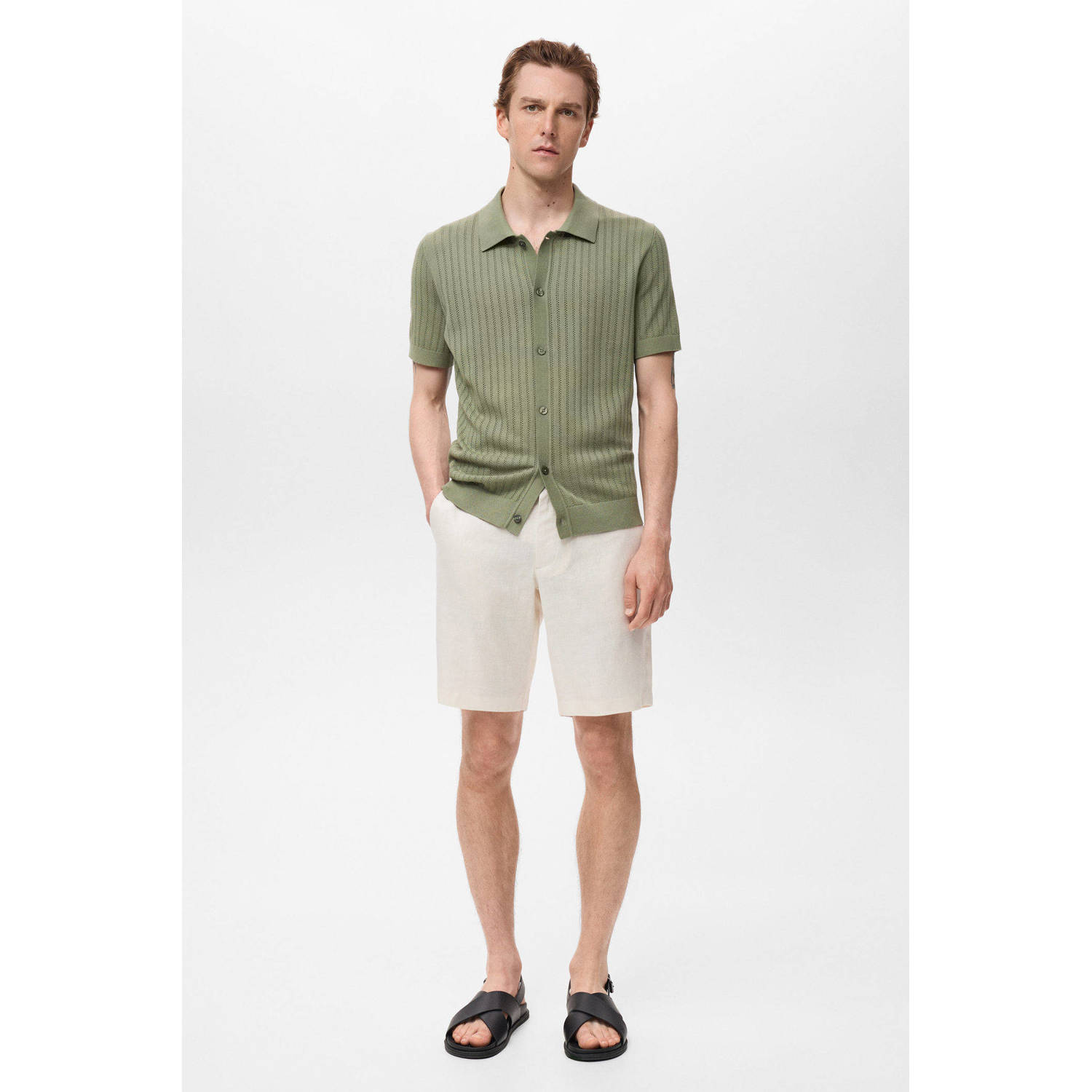 Mango Man linnen regular bermuda short wit