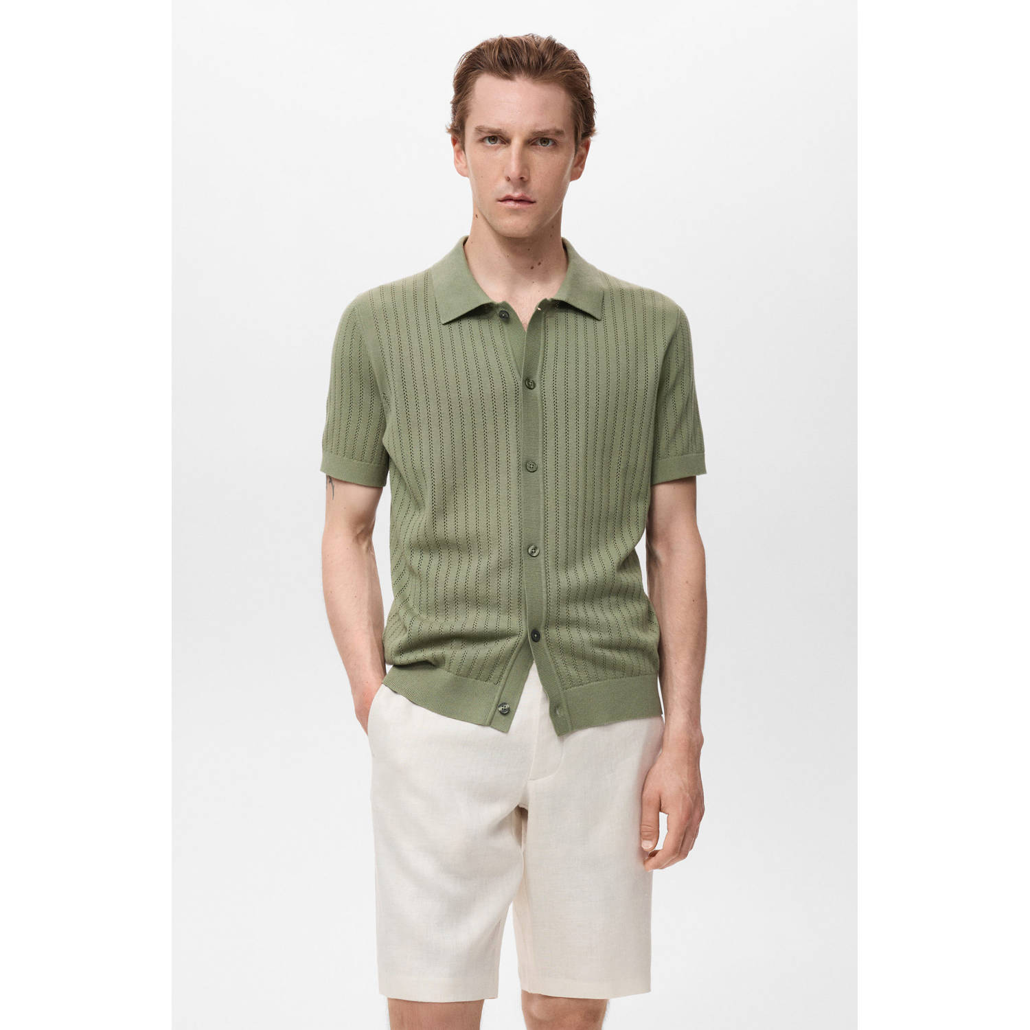 Mango Man linnen regular bermuda short wit