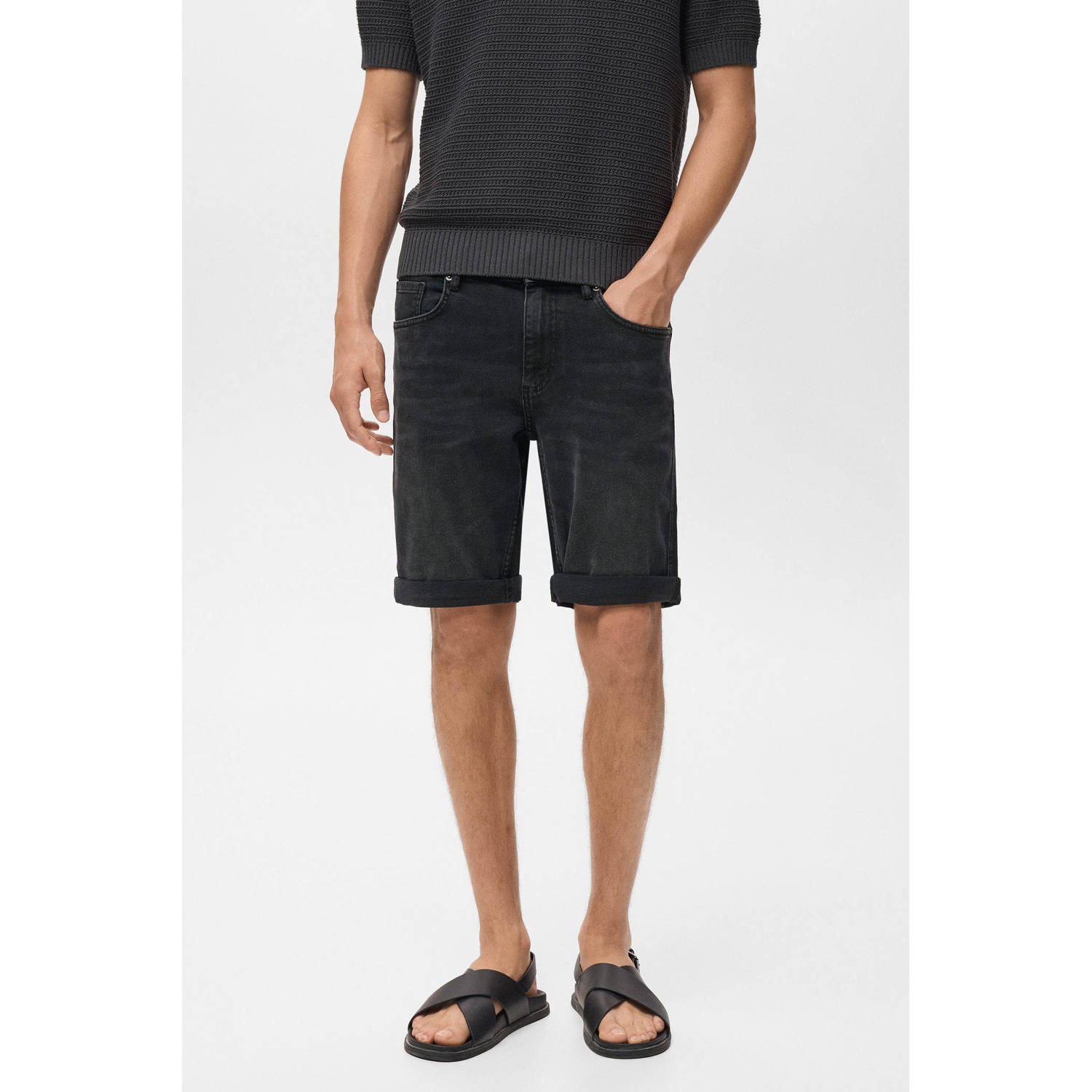 Mango Man denim slim short antraciet