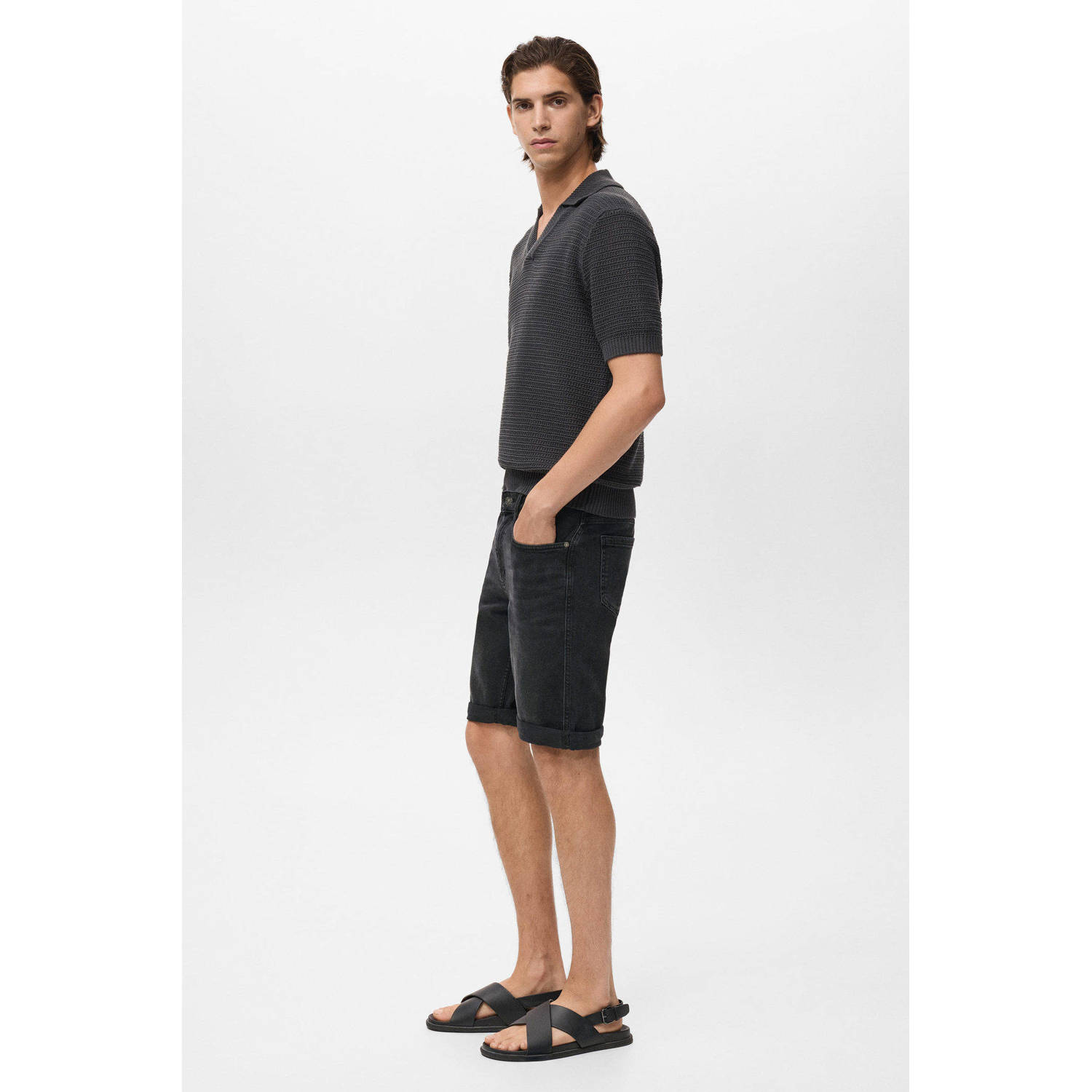 Mango Man denim slim short antraciet