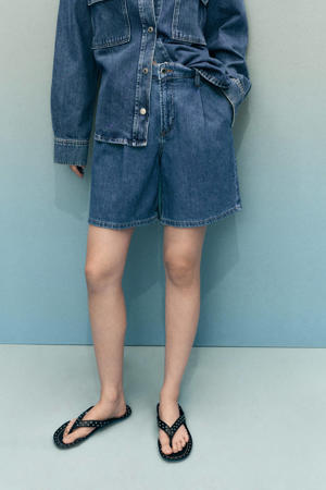 denim straight high waist short medium blue denim