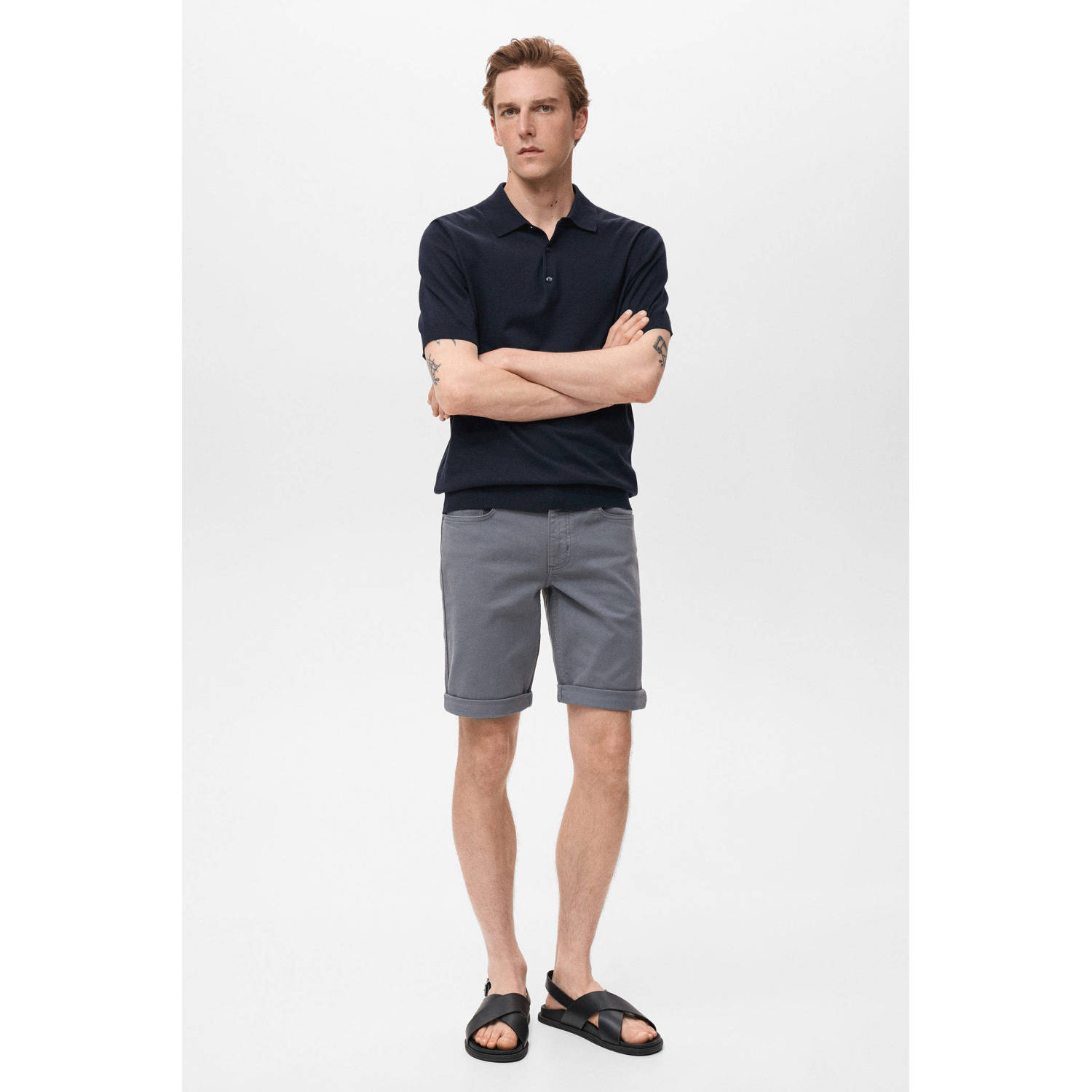 Mango Man denim slim short grijsblauw