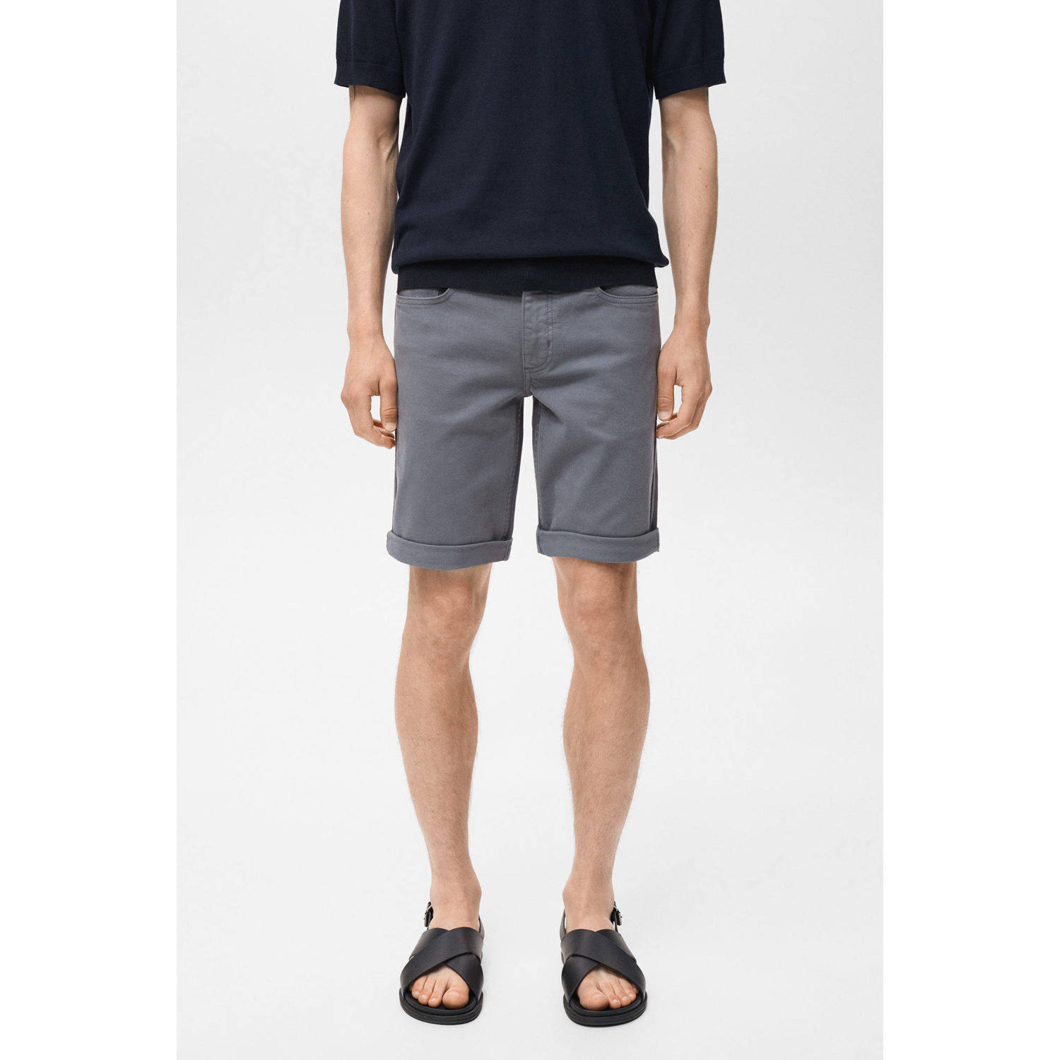 Mango Man denim slim short grijsblauw