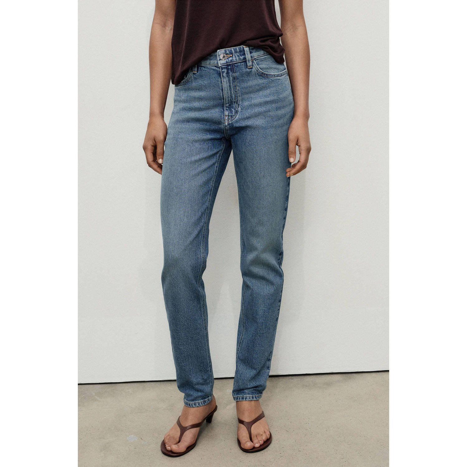 Mango high waist straight leg jeans medium blue denim