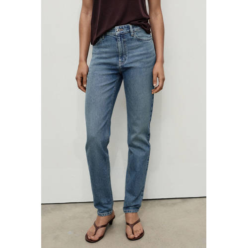 Mango high waist straight leg jeans medium blue denim afbeelding