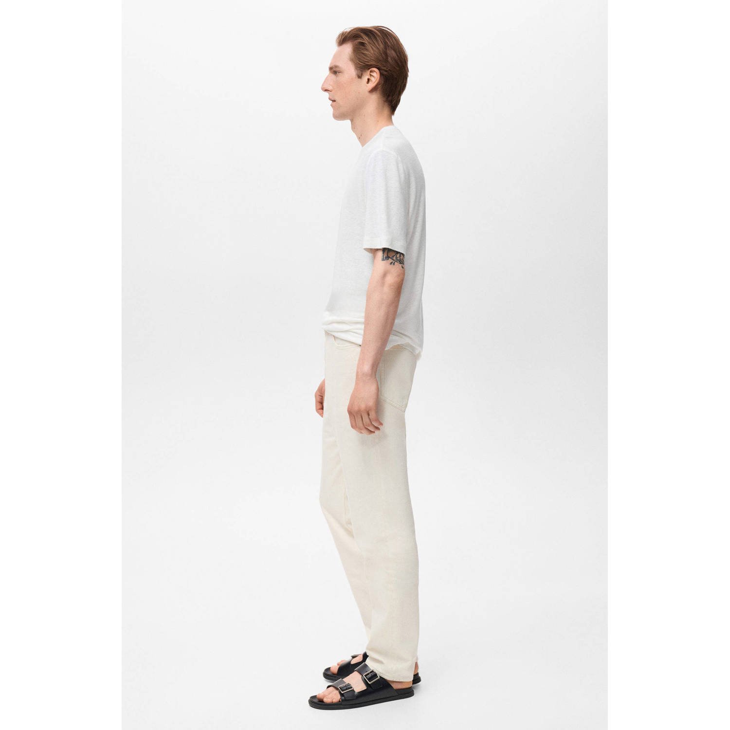 Mango Man linnen T-shirt wit