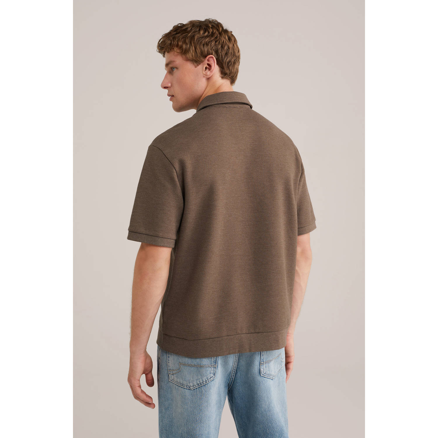 WE Fashion loose polo met textuur bruin