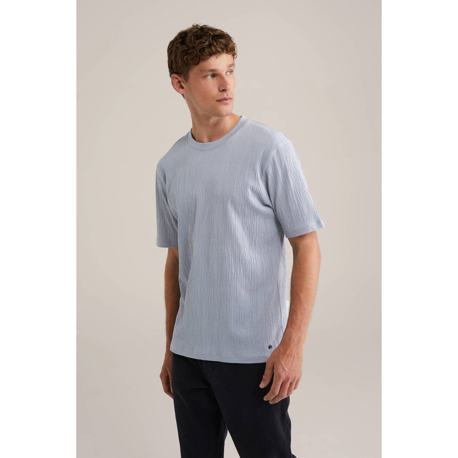 WE Fashion relaxed T-shirt met textuur grijsblauw