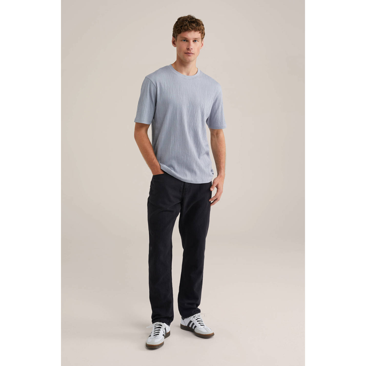 WE Fashion relaxed T-shirt met textuur grijsblauw