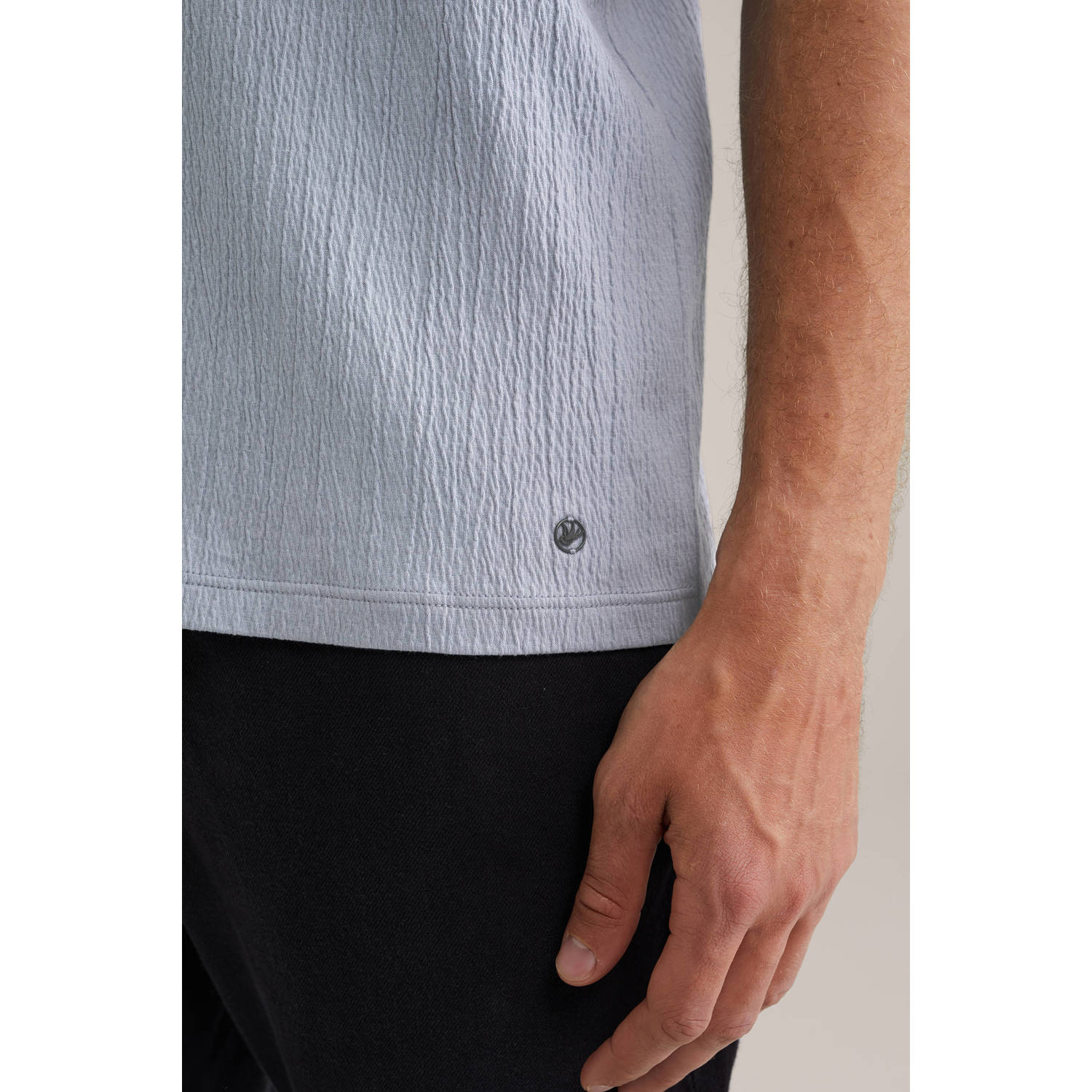 WE Fashion relaxed T-shirt met textuur grijsblauw