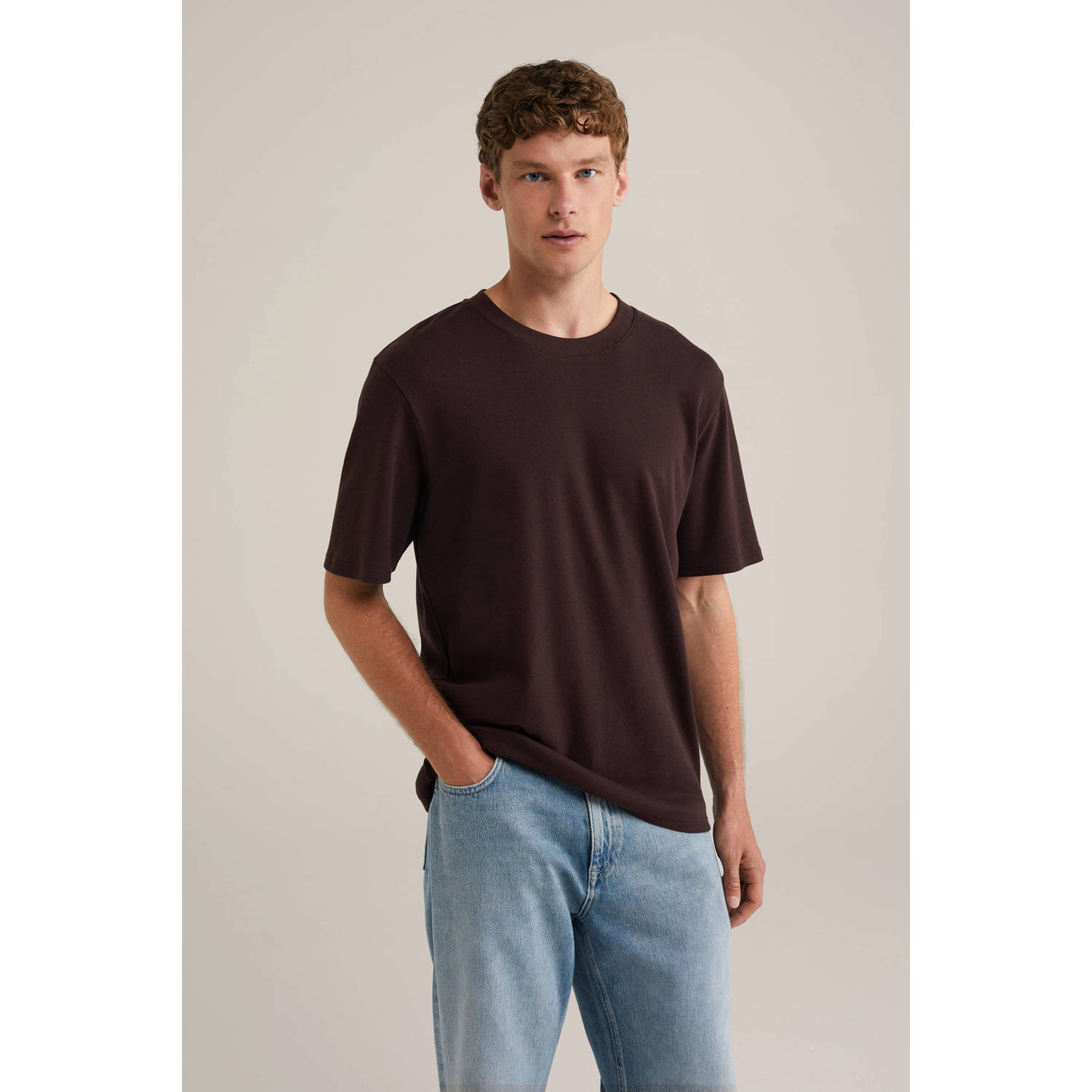 WE Fashion relaxed T-shirt donkerbruin