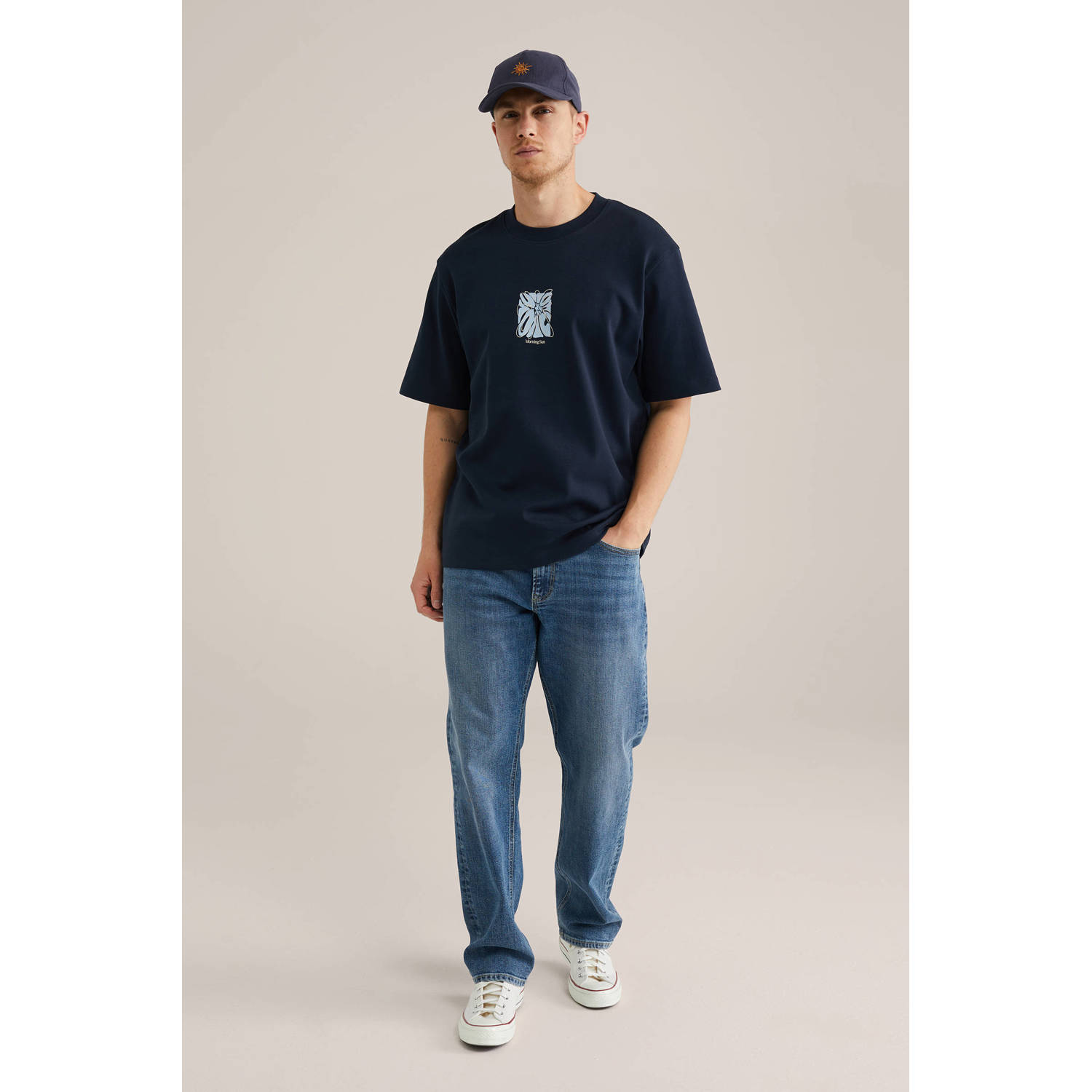 WE Fashion loose T-shirt donkerblauw