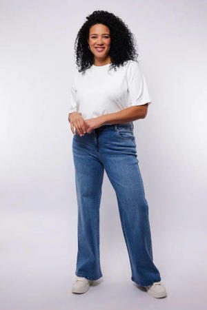 high waist wide leg jeans medium blue denim