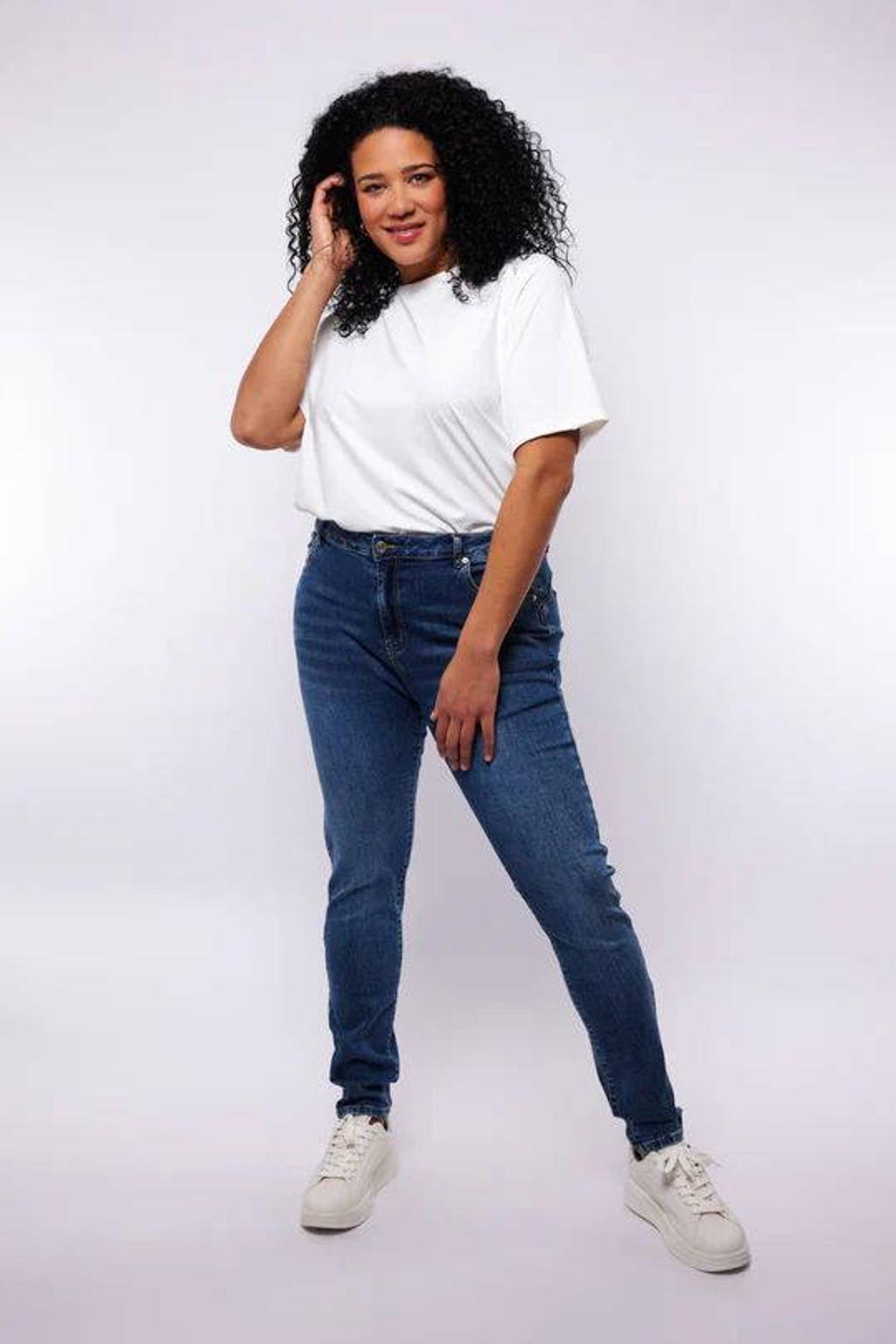 Dark blue denim dames Exxcellent slim fit jeans dark blue van denim met effen