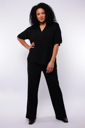 wide leg regular waist broek zwart