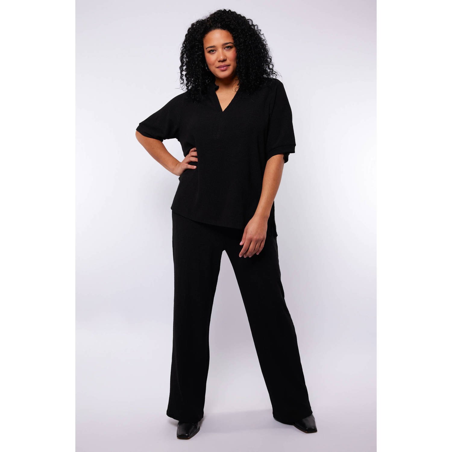 Exxcellent wide leg regular waist broek zwart
