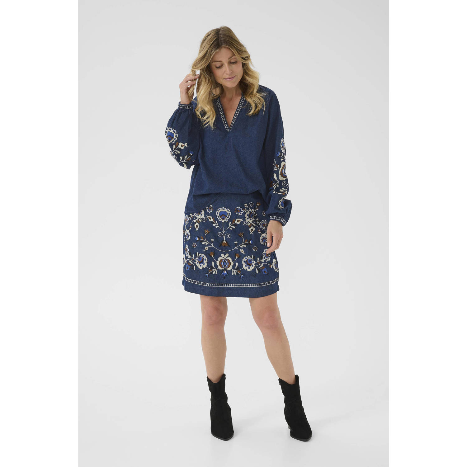 Cream denim spijkerrok dark blue denim