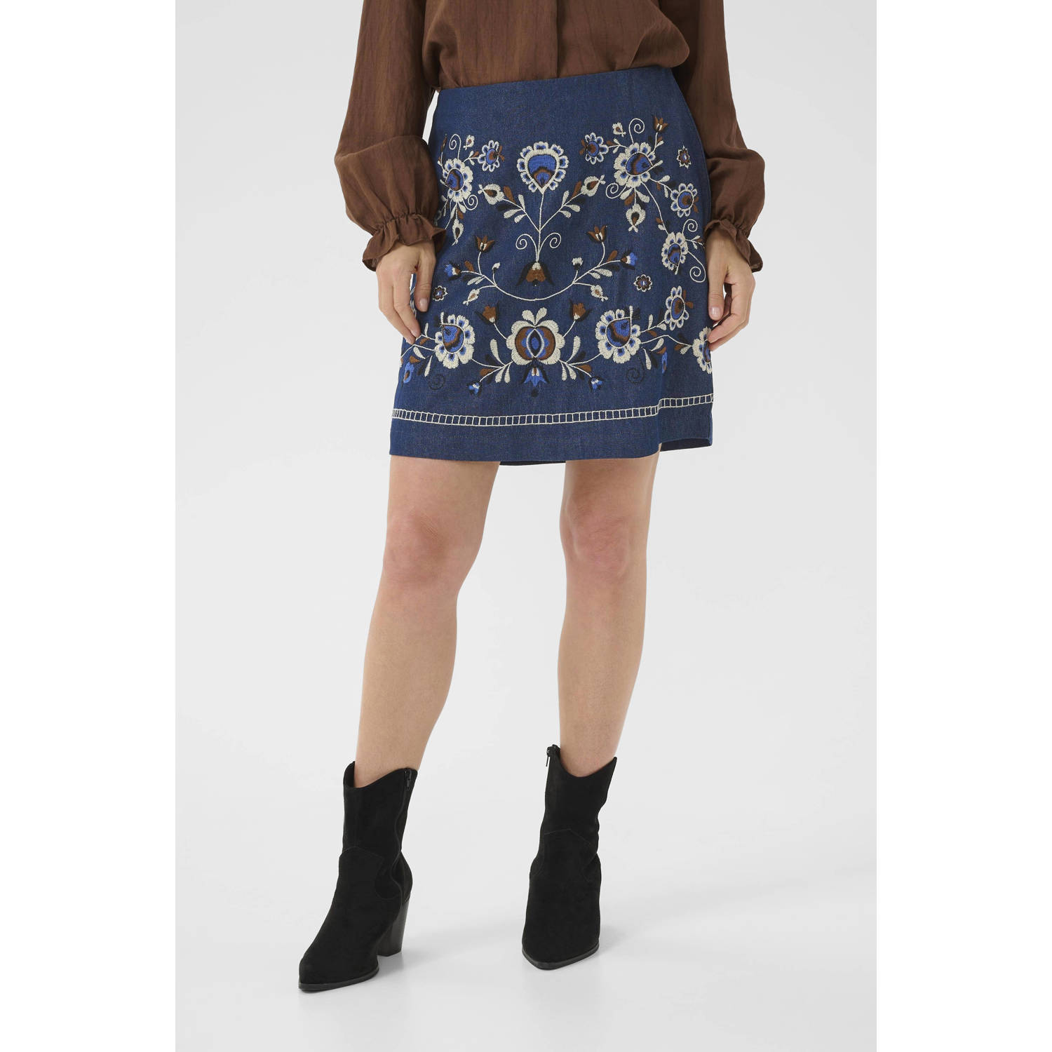 Cream denim spijkerrok dark blue denim