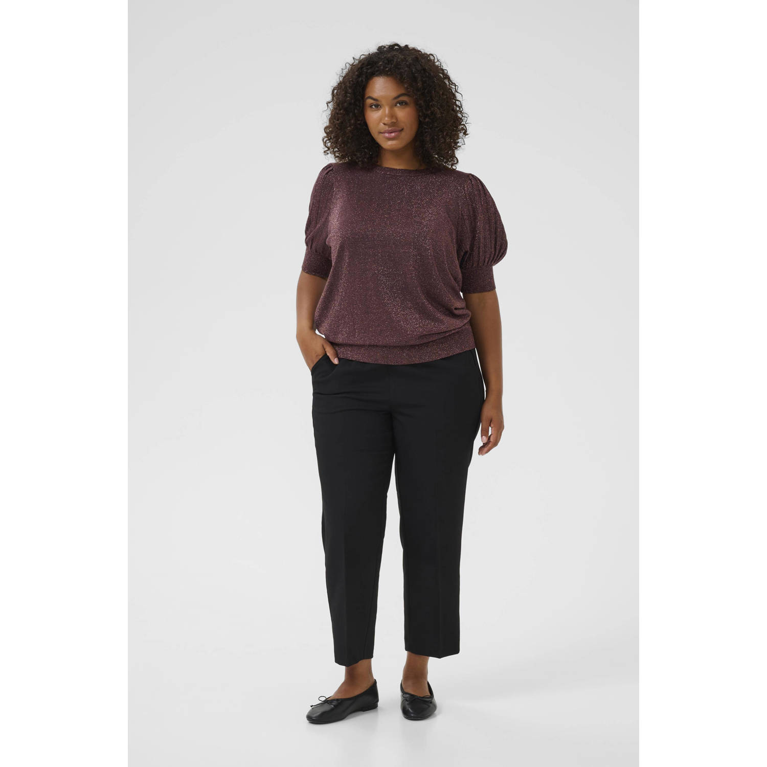 Kaffe Curve top roodbruin met lurex