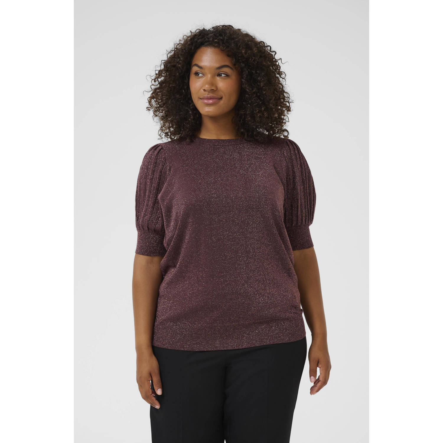 Kaffe Curve top roodbruin met lurex