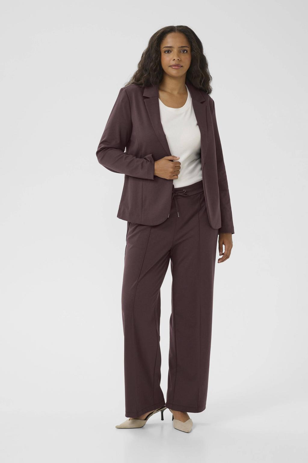 Donkerrode dames Kaffe Curve regular blazer van polyester met effen, lange mouwen en knoopsluiting