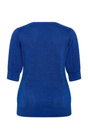 thumbnail: Blauwe dames Kaffe Curve top van viscose met effen, driekwart mouwen, ronde hals en lurex